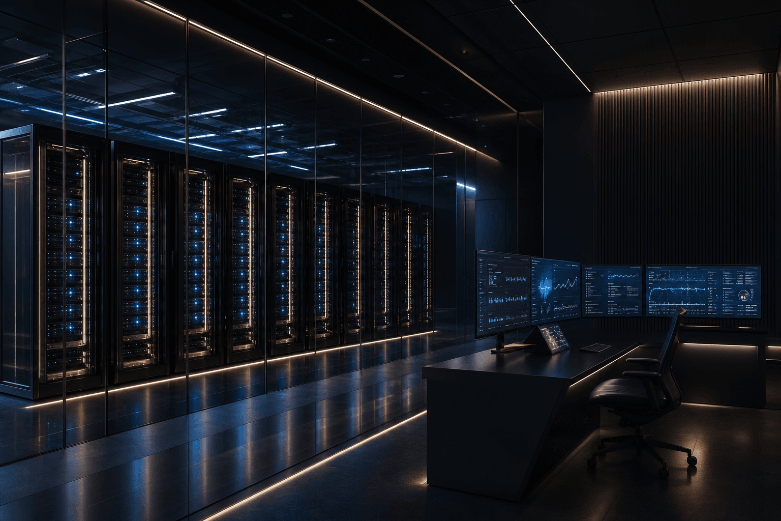 Enterprise data center aisle with dedicated private AI infrastructure racks